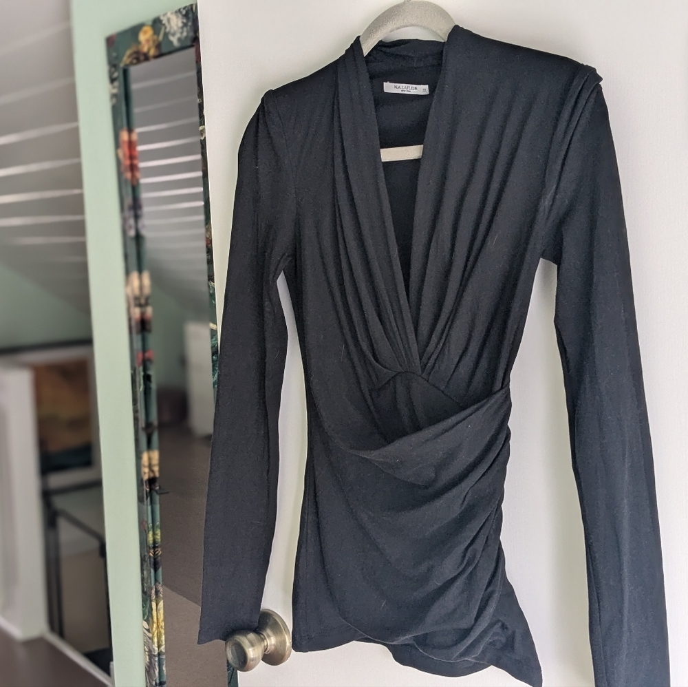 MM Lafleur Black Draped Long Sleeve Blouse